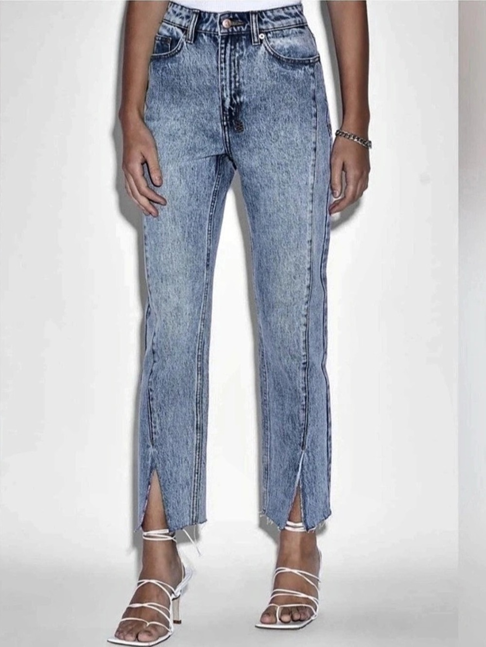 Ksubi Nine O Straight Split Hem Cropped Jeans Straight Leg Jeans in Blue